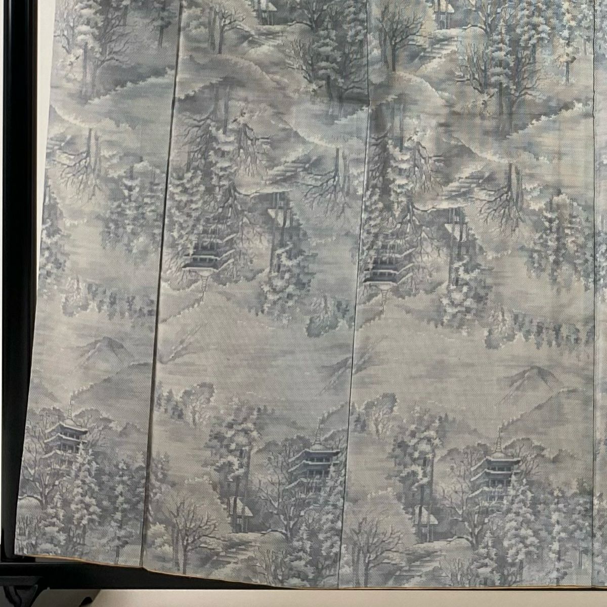 【美品】 大島紬織 身長161cm 袖長63cm S 雙層 都喜ヱ門 證書有 建築 樹木 青灰 純蠶絲 逸品級