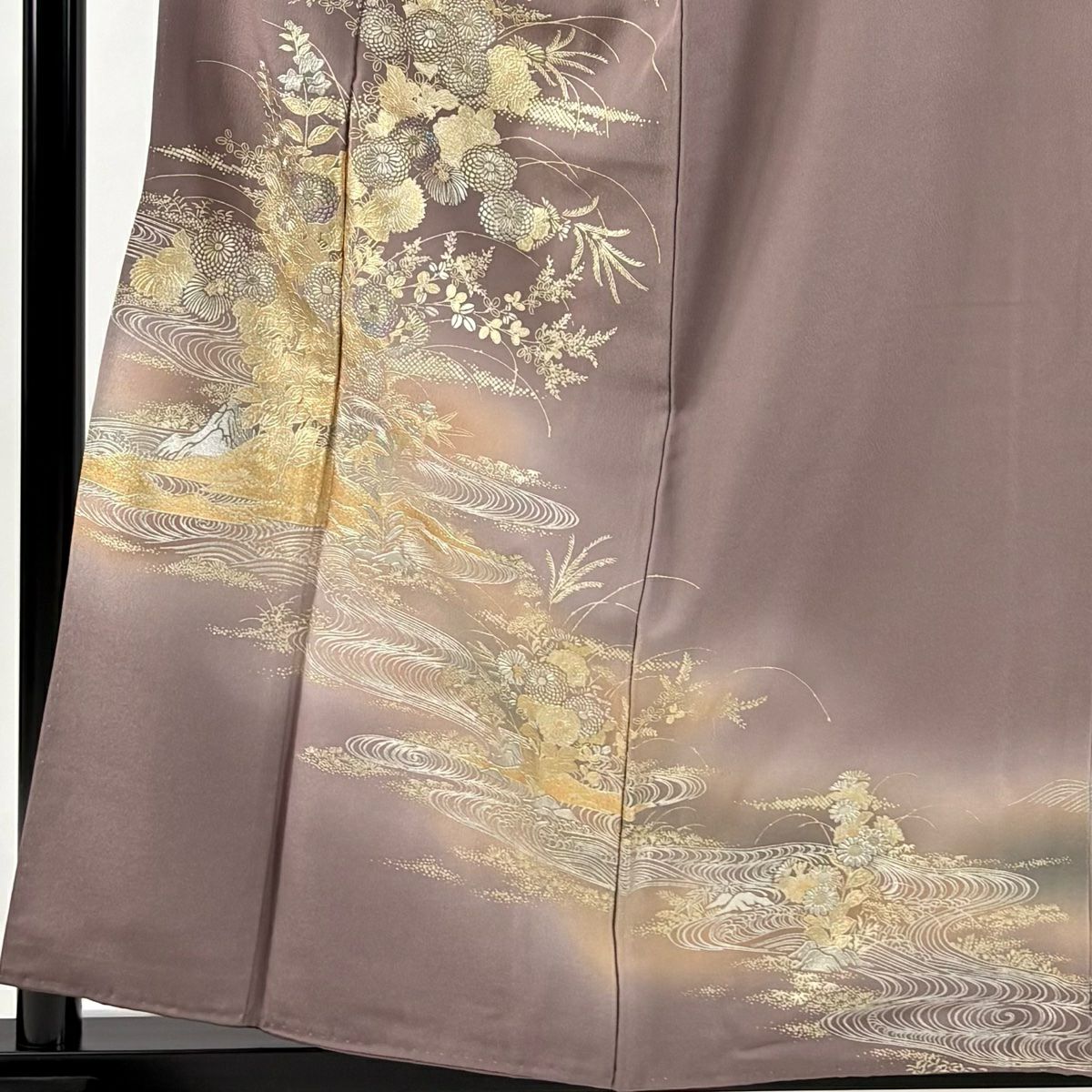 訪問服 身長158cm 袖長62.5cm S 雙層 菊花 流水 金銀彩 金金箔 小豆 純蠶絲 名品級
