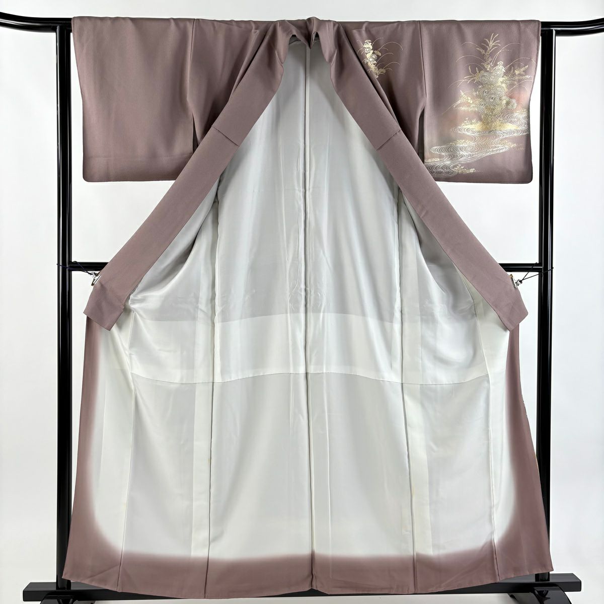 訪問服 身長158cm 袖長62.5cm S 雙層 菊花 流水 金銀彩 金金箔 小豆 純蠶絲 名品級