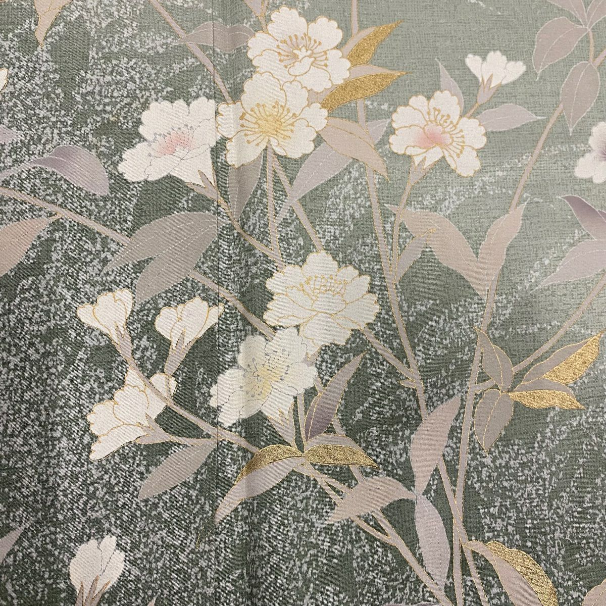 【美品】訪問服 身長166cm 袖長66cm M 雙層 枝花 細緻 金銀彩 漸層 淺綠 純蠶絲 名品級