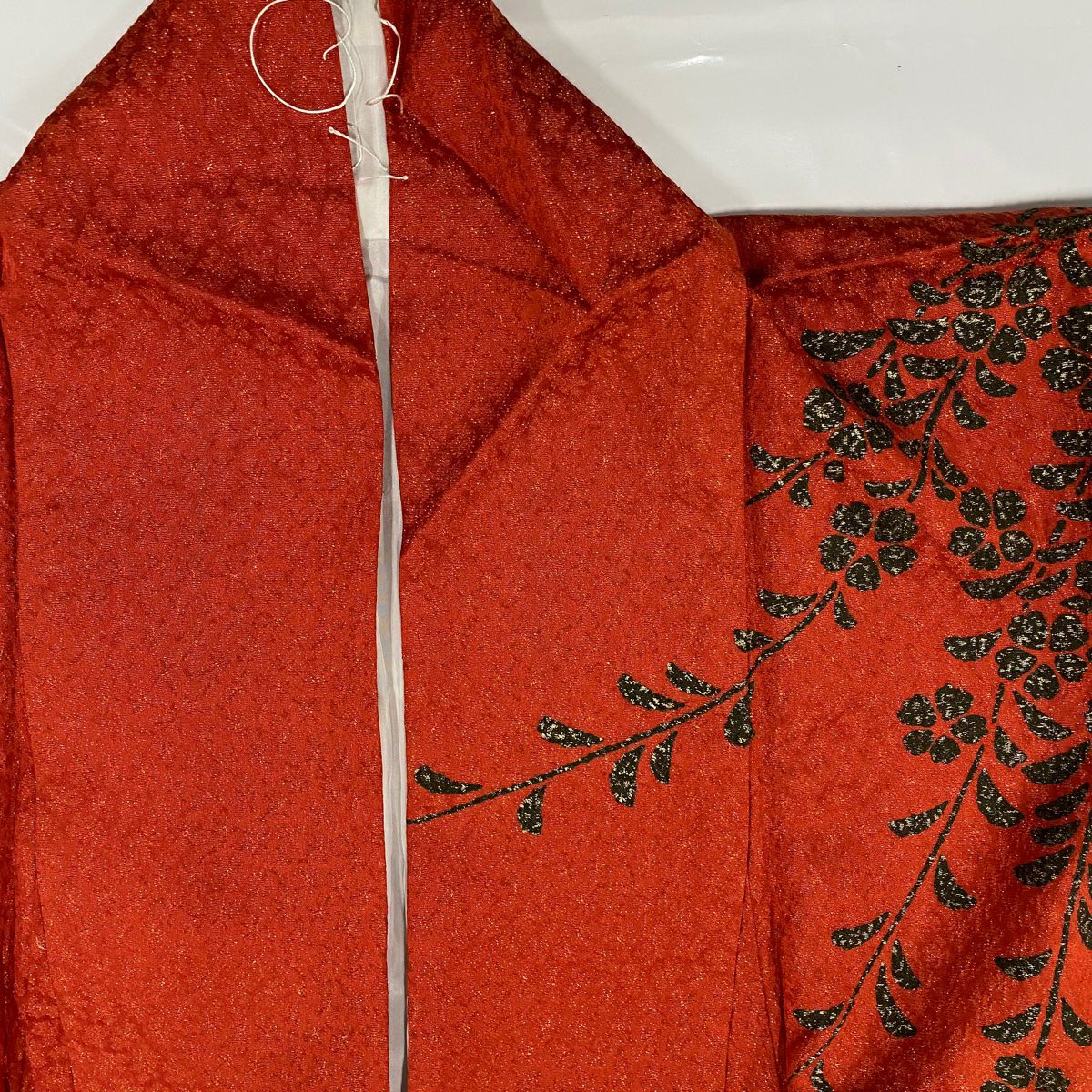 【美品】振袖禮服 身長157cm 袖長62cm S 雙層 梅花 蝶 金糸 金通し 朱 純蠶絲 名品級