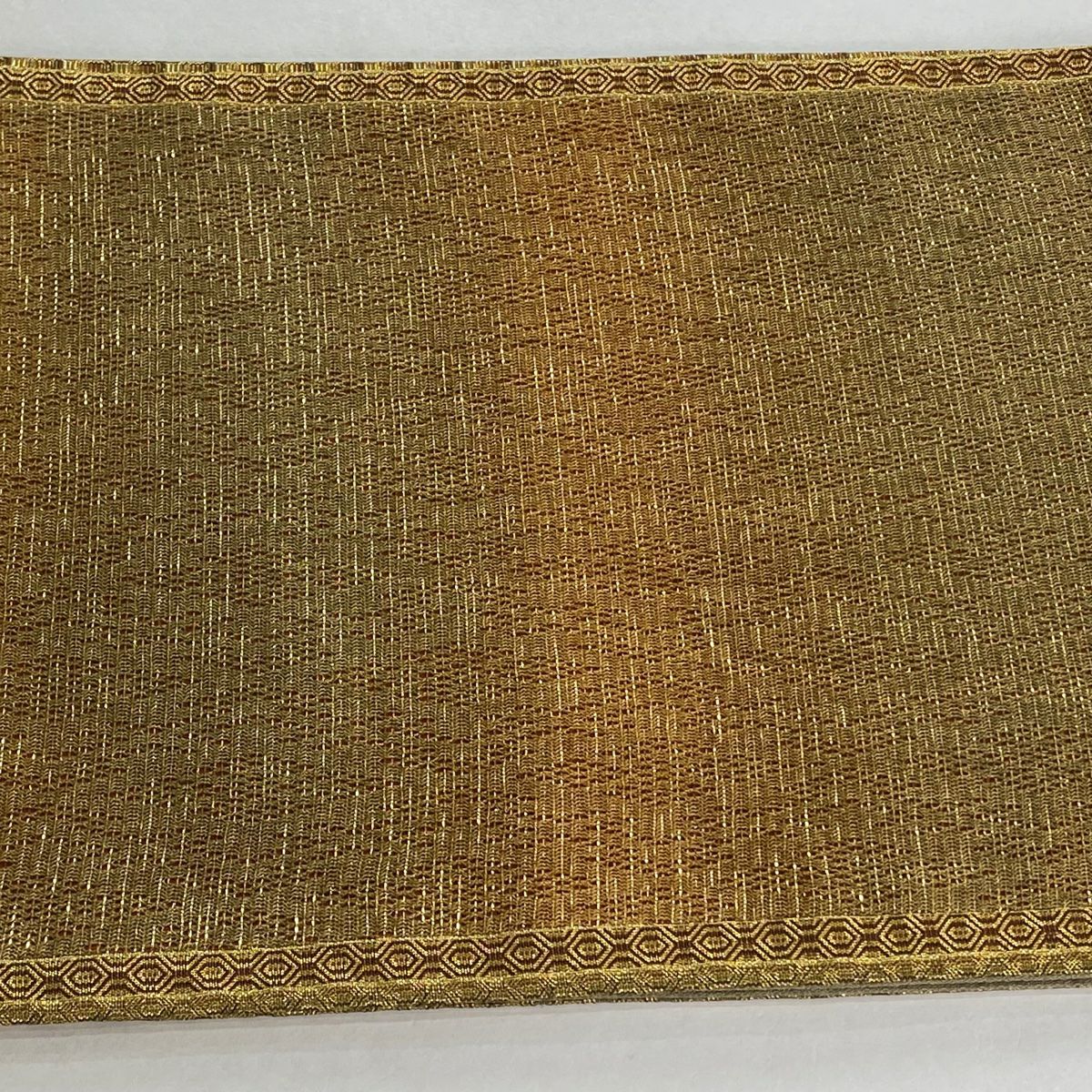 【美品】 袋帶 名品級 幾何學 金絲 金茶 全通 純蠶絲