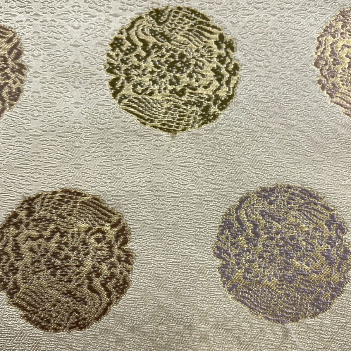 袋帶 名品級 關西仕立 鳥 草花紋 金金箔 草木染 米色 六通 純蠶絲