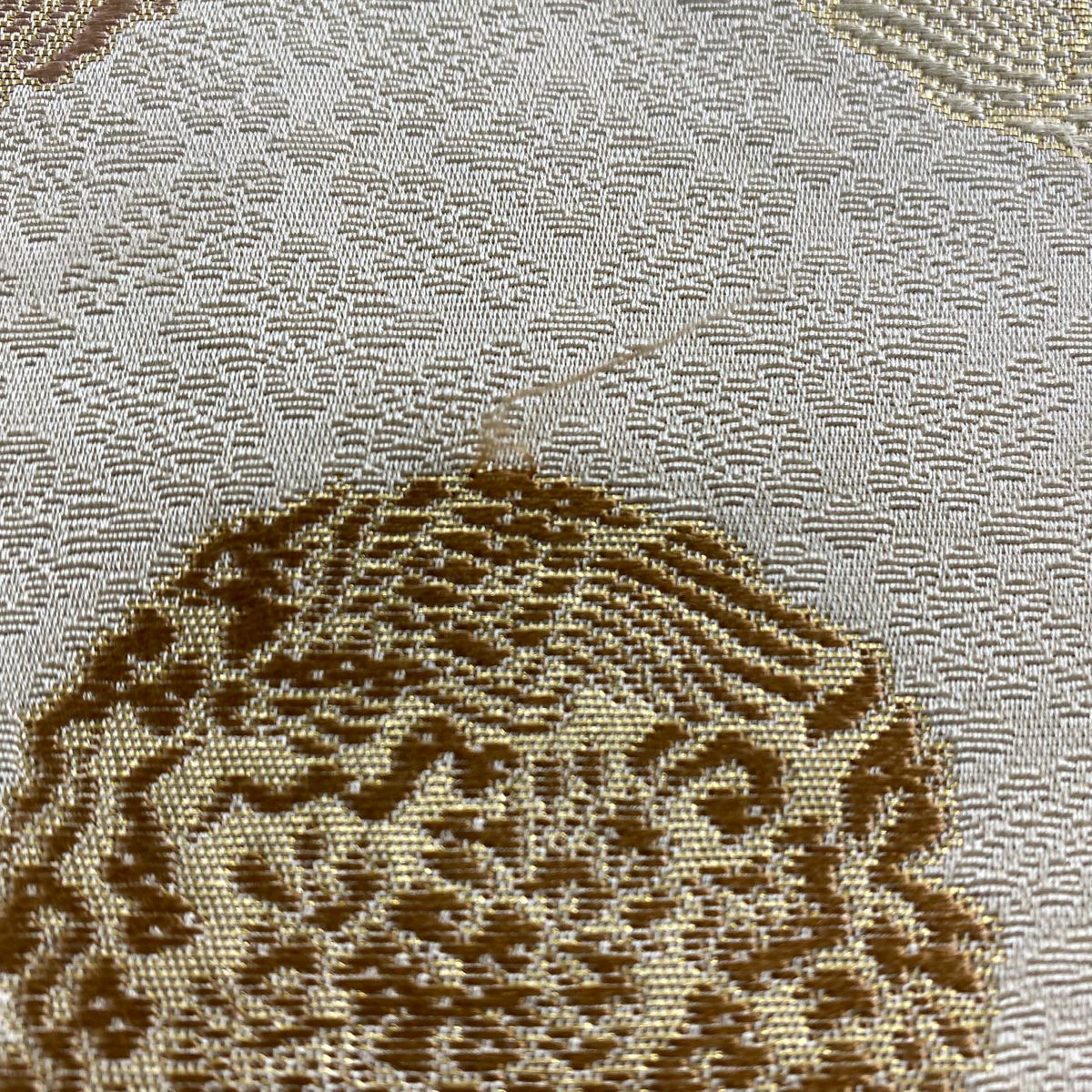 袋帶 名品級 關西仕立 鳥 草花紋 金金箔 草木染 米色 六通 純蠶絲