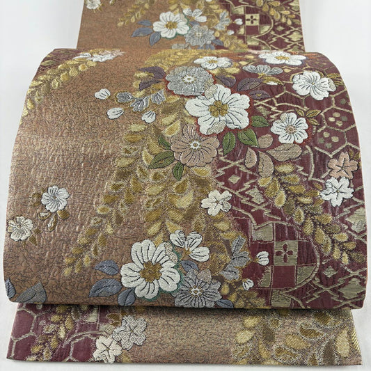 【美品】 袋帶 名品級 大和 辻花染 金絲 金金箔 紅紫 六通 純蠶絲