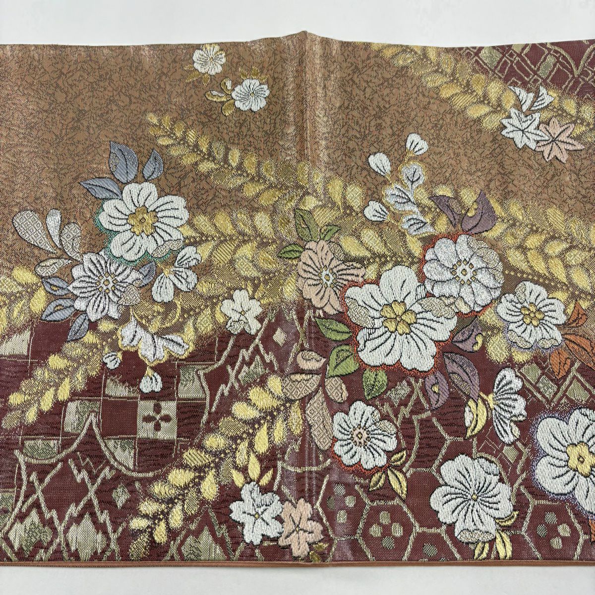 【美品】 袋帶 名品級 大和 辻花染 金絲 金金箔 紅紫 六通 純蠶絲