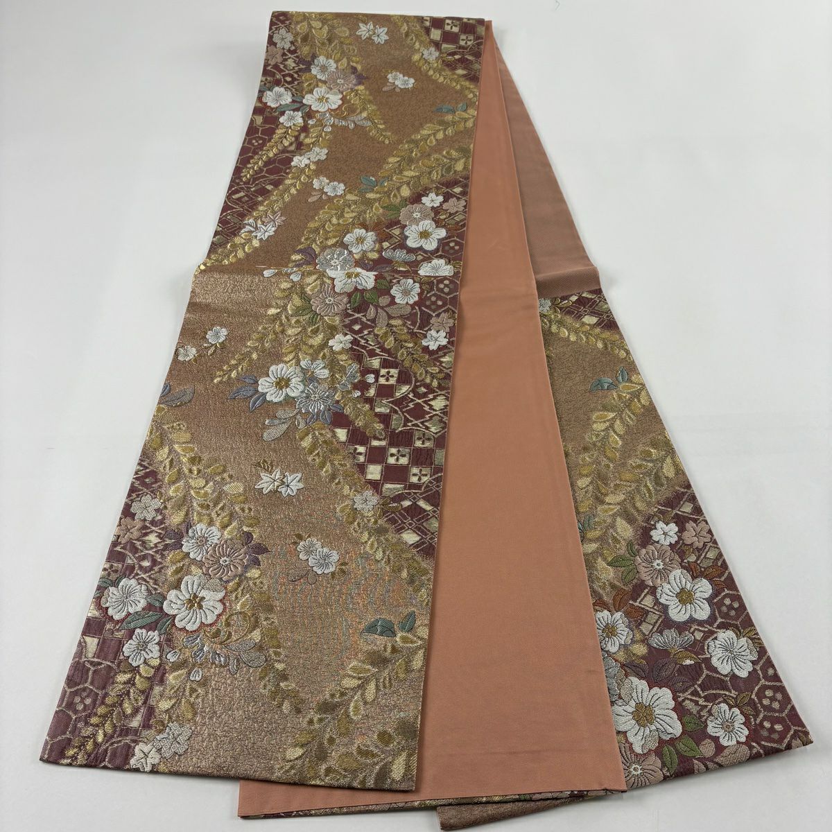 【美品】 袋帶 名品級 大和 辻花染 金絲 金金箔 紅紫 六通 純蠶絲