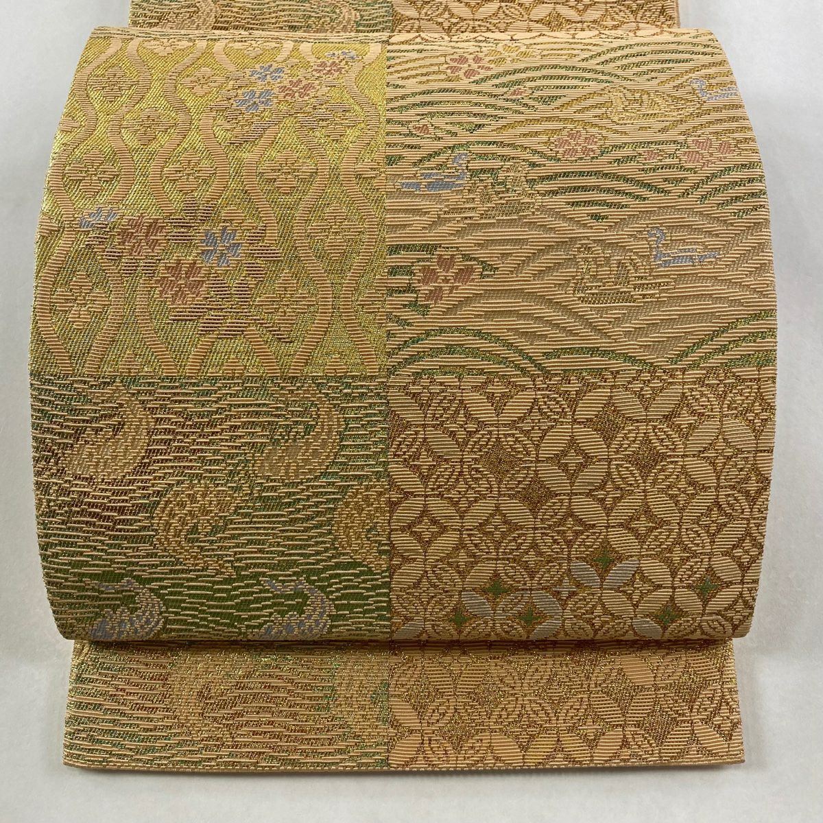 袋帶 名品級 荒磯 立涌 金絲 金金箔 淺橙 六通 純蠶絲