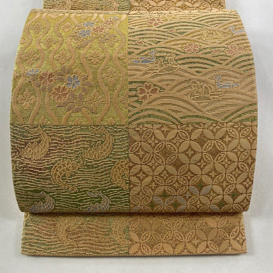 袋帶 名品級 荒磯 立涌 金絲 金金箔 淺橙 六通 純蠶絲