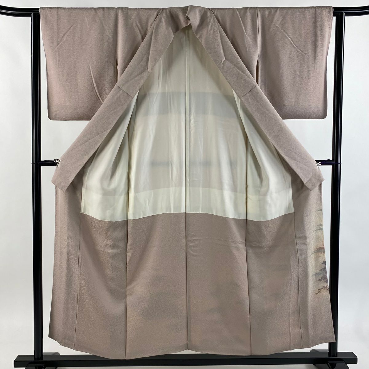 色留袖禮服 身長154.5cm 袖長62.5cm S 雙層 建物 松樹 金銀彩 漸層 淡粉色 純蠶絲 優品級 一個紋