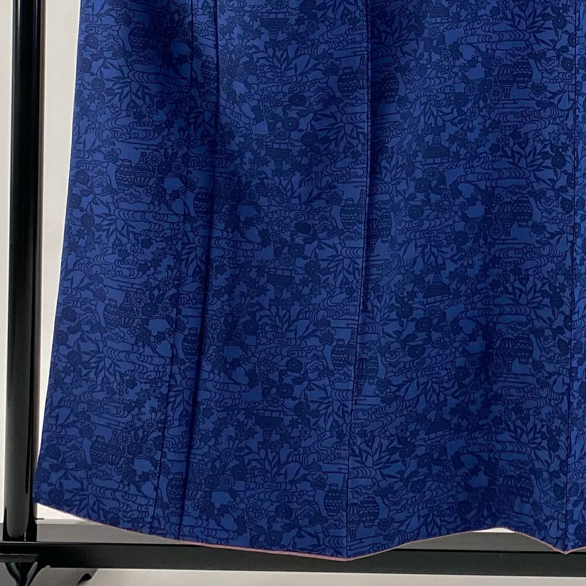 【美品】 小紋 身長154.5cm 袖長62.5cm S 雙層 草花紋紋 器物 深藍 純蠶絲 秀品級