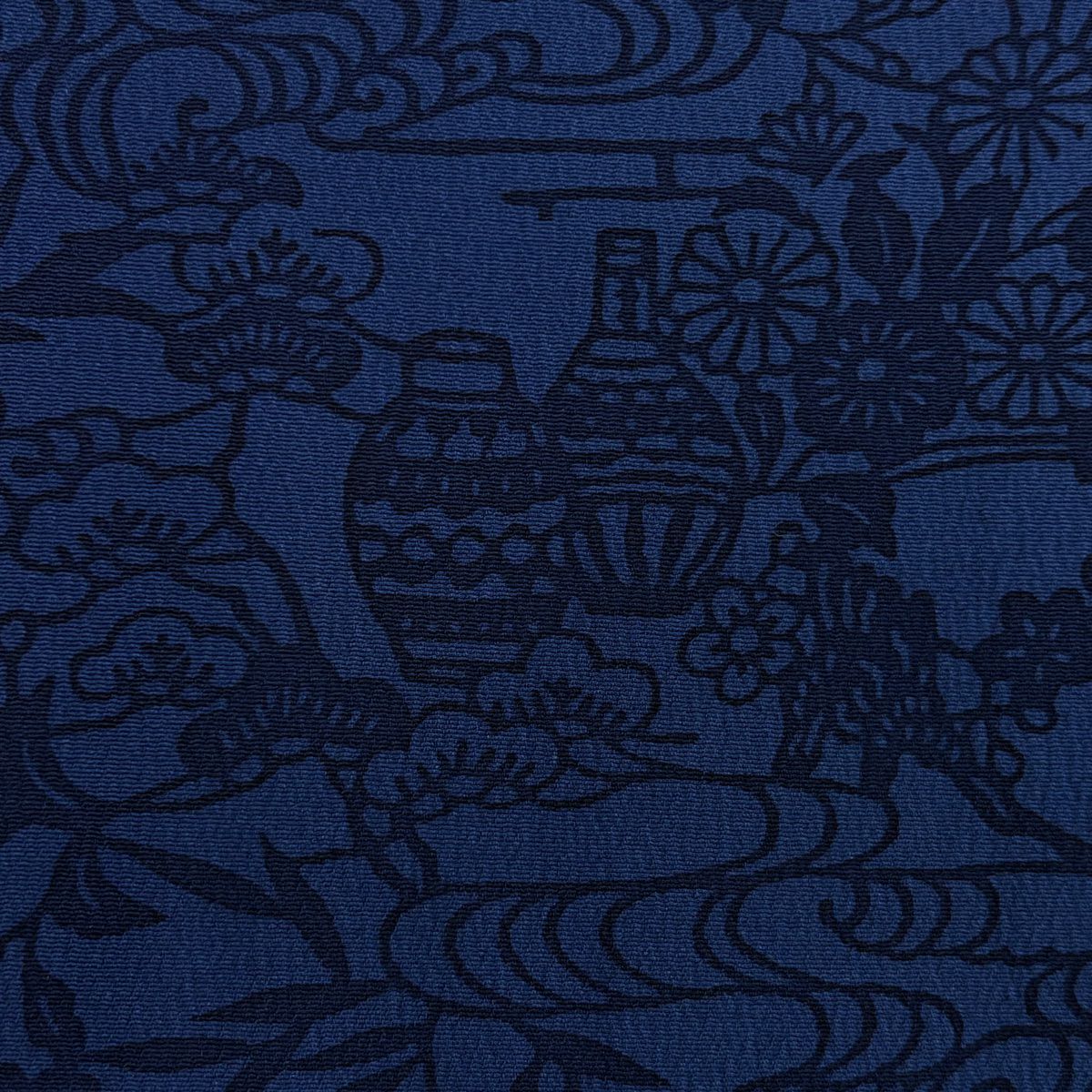【美品】 小紋 身長154.5cm 袖長62.5cm S 雙層 草花紋紋 器物 深藍 純蠶絲 秀品級
