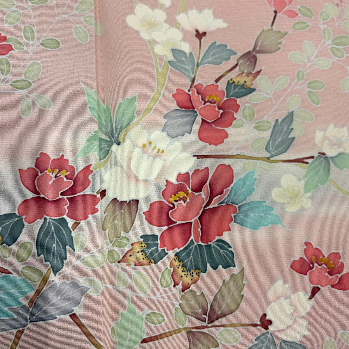訪問服 身長158.5cm 袖長65cm M 雙層 落款あり 枝花 枝梅花 漸層 粉紅 純蠶絲 秀品級