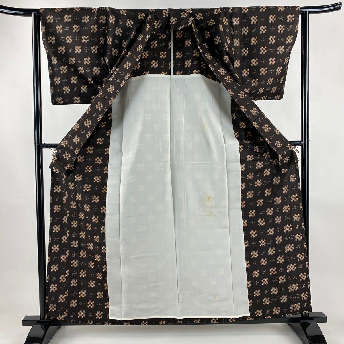 紬織 身長160.5cm 袖長63cm S 單層 燕 絣紋 焦茶 純蠶絲 秀品級