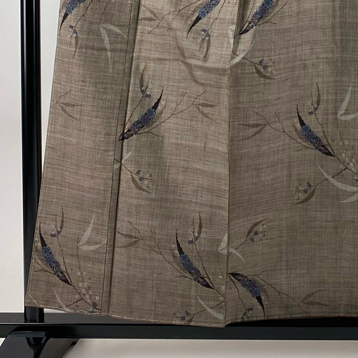 紬織 身長157.5cm 袖長62.5cm S 雙層 葉柄 草花紋紋 焦茶 純蠶絲 秀品級
