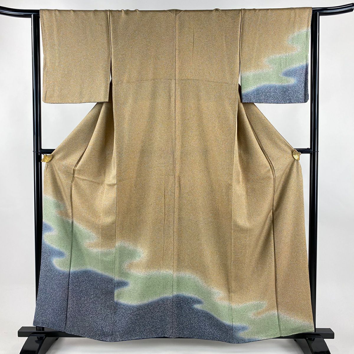 【美品】 付下 身長159.5cm 袖長63.5cm S 雙層 霞 幾何學 染分 ぼかし 淺茶 純蠶絲 優品級