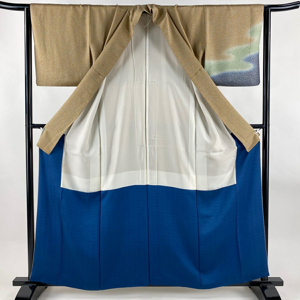 【美品】 付下 身長159.5cm 袖長63.5cm S 雙層 霞 幾何學 染分 ぼかし 淺茶 純蠶絲 優品級