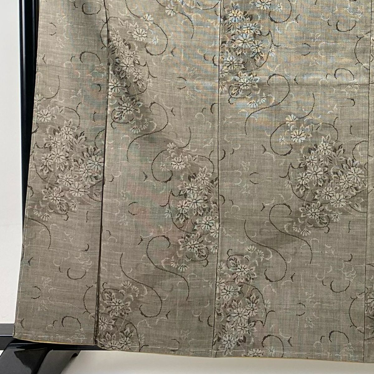 【美品】 紬織織 身長164cm 袖長62cm S 雙層 草花紋紋 唐草紋 焦茶 純蠶絲 秀品級