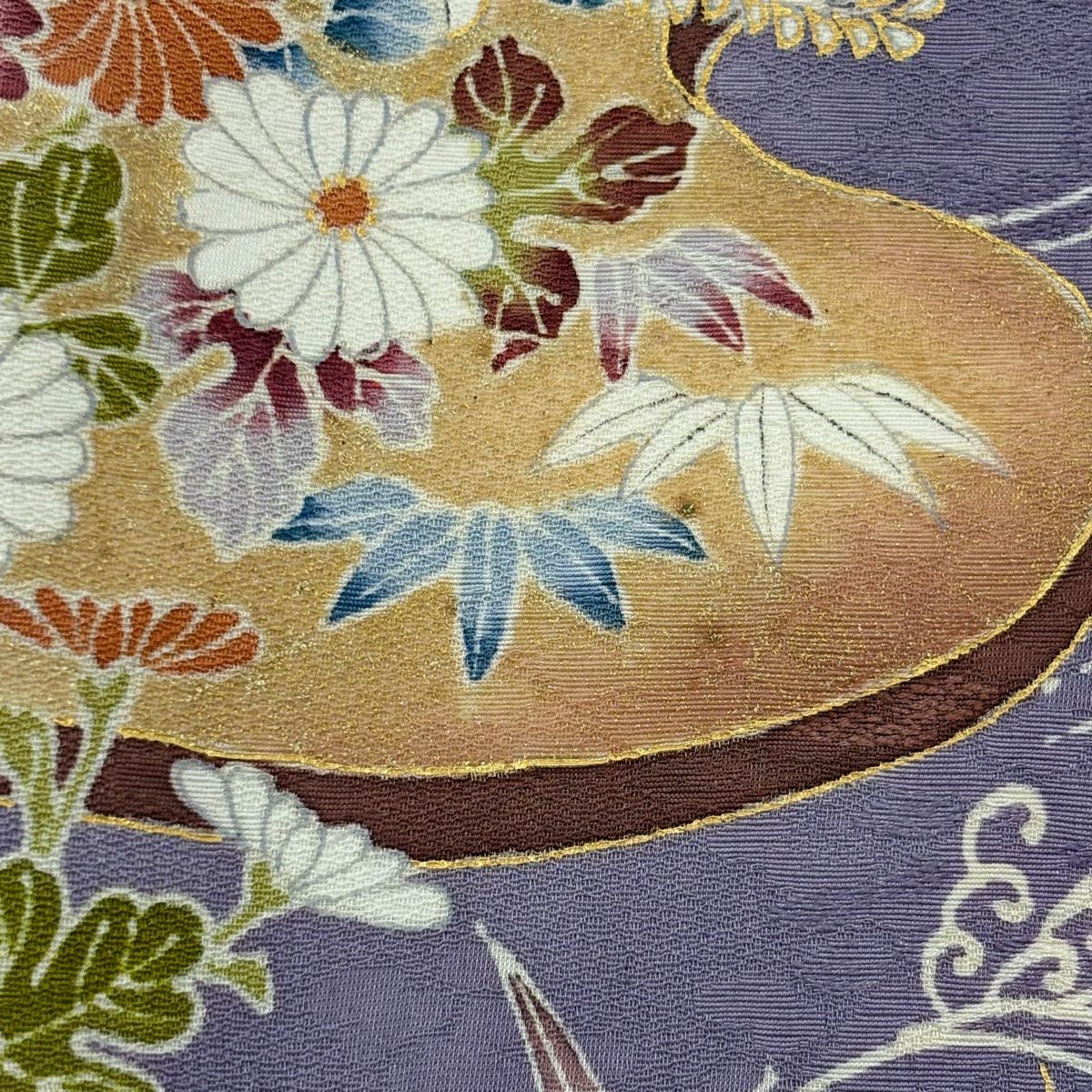訪問服 身長156.5cm 袖長62cm S 雙層 家屋 松樹竹子梅花 金銀彩 紫 純蠶絲 秀品級