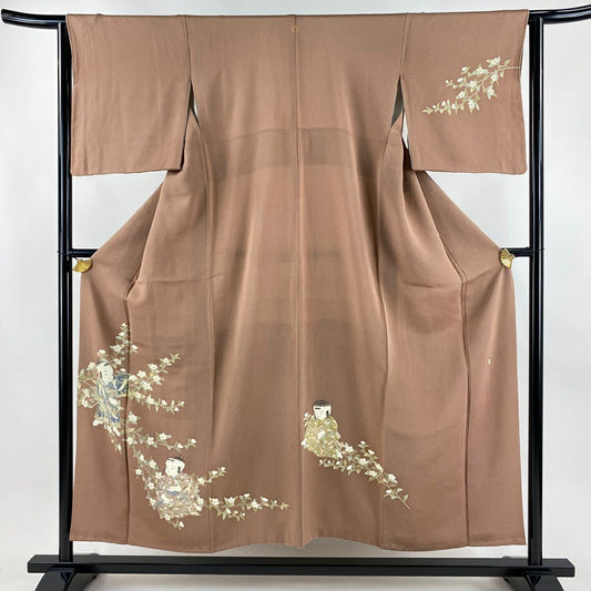 付下 身長152cm 袖長63.5cm S 雙層 落款有 童 枝花 絞染 粉米色 純蠶絲 秀品級 一個紋