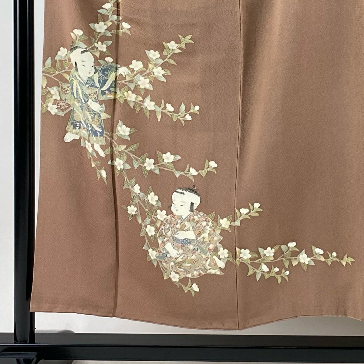 付下 身長152cm 袖長63.5cm S 雙層 落款有 童 枝花 絞染 粉米色 純蠶絲 秀品級 一個紋