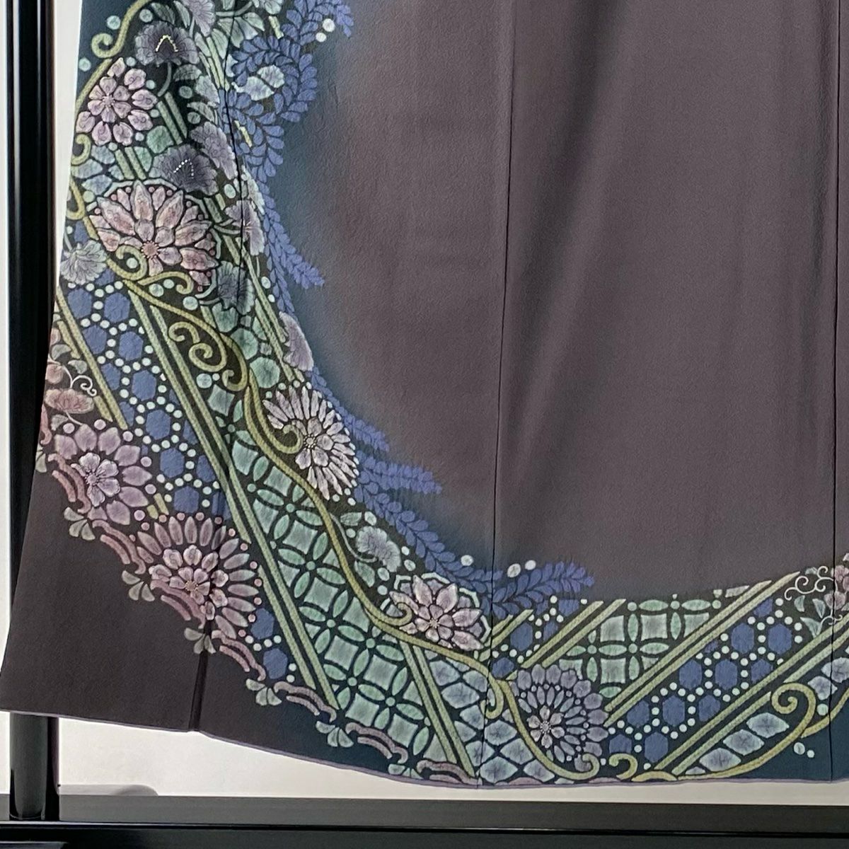 訪問服 身長151cm 袖長63cm S 雙層 草花紋紋 金彩裝飾 漸層 深藍 純蠶絲 優品級