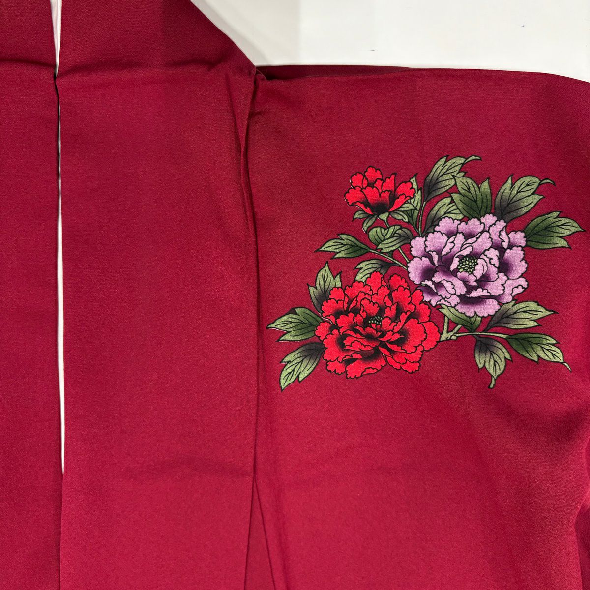 【美品】振袖禮服 身長163cm 袖長69cm L 雙層 草花紋紋 鳥圖案 漸層 深紅色 純蠶絲 優品級