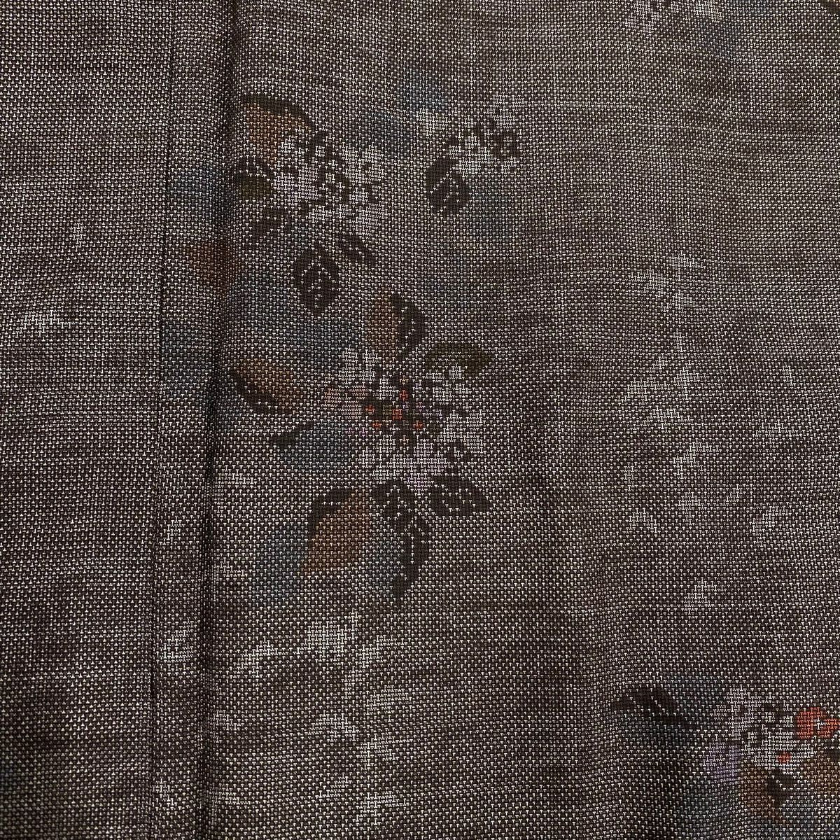 【美品】 紬織 身長152.5cm 袖長62cm S 雙層 草花紋紋 焦茶 純蠶絲 秀品級