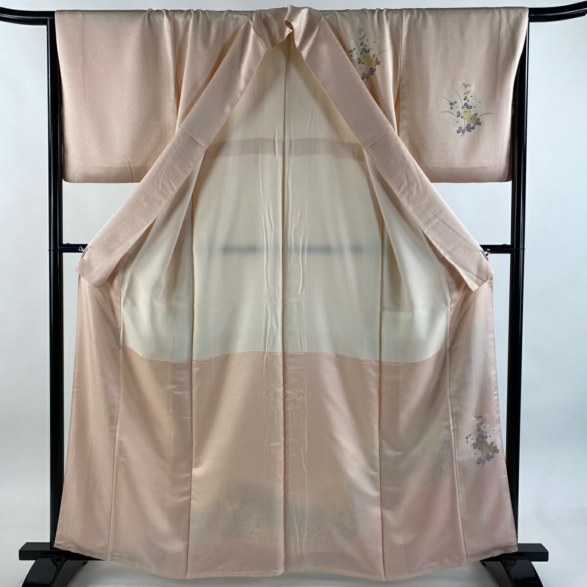 訪問服 身長163cm 袖長66cm M 雙層 大和 仙鶴 菊花 金銀彩 漸層 淺粉色 純蠶絲 優品級