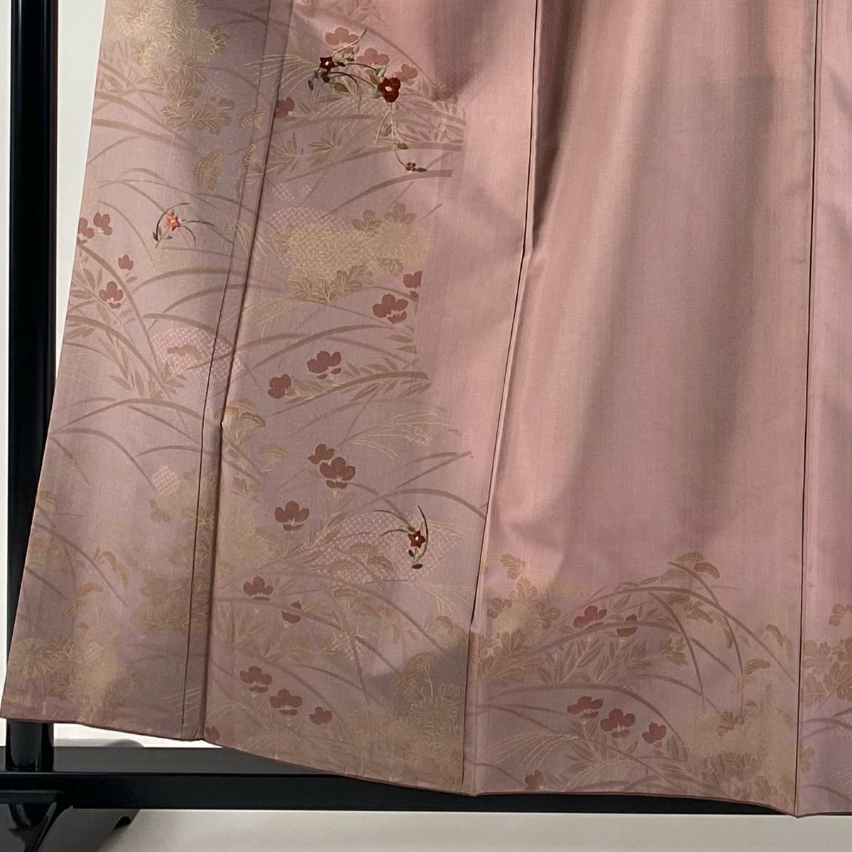 訪問服 身長158.5cm 袖長63cm S 雙層 紬織織 草花紋紋 扇子面刺繡 金糸 淡紫 純蠶絲 秀品級