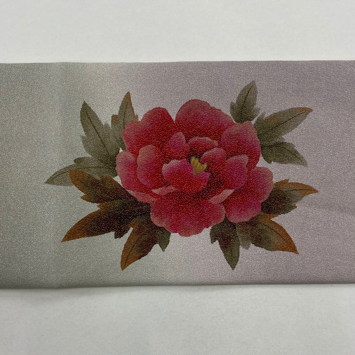【美品】 名古屋帶 秀品級 牡丹 金銀彩 灰紫 純蠶絲