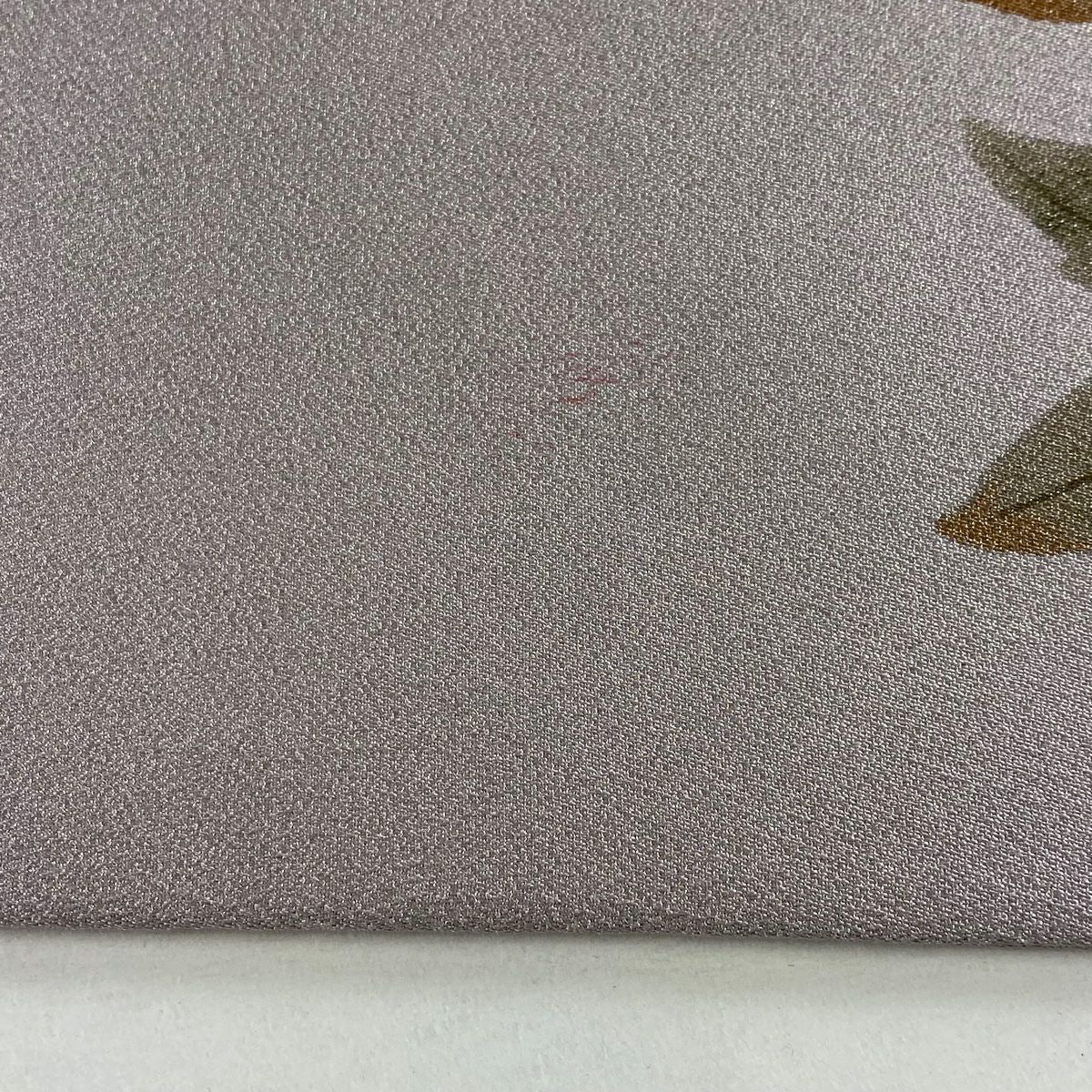 【美品】 名古屋帶 秀品級 牡丹 金銀彩 灰紫 純蠶絲