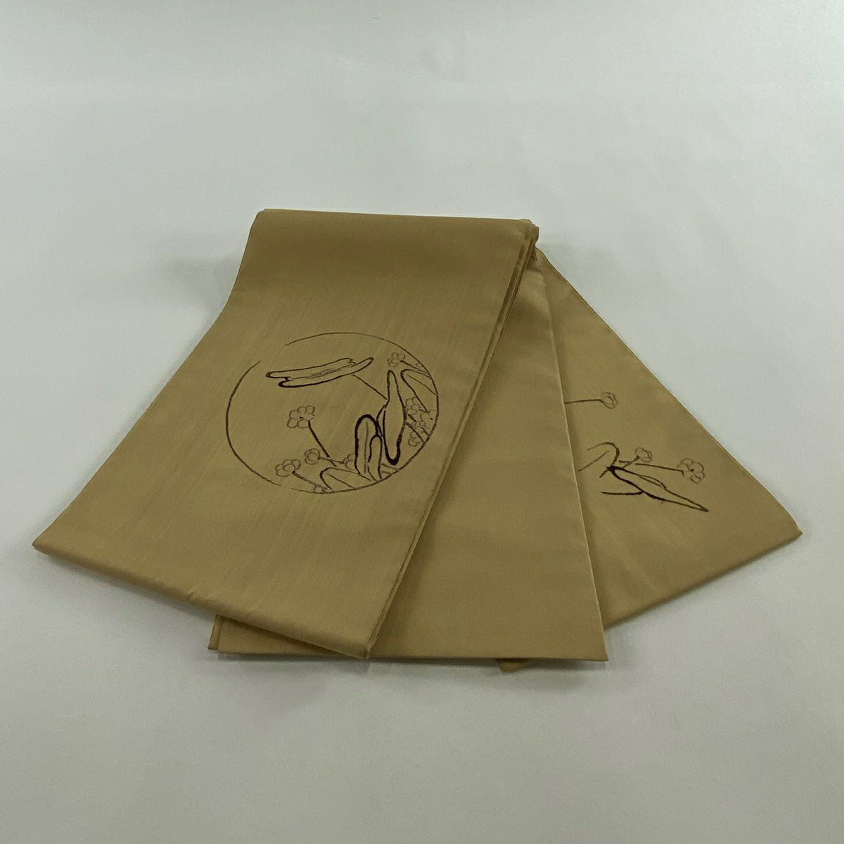 【美品】 袋帶 秀品級 草花紋 圓文 金絲 米色 大鼓圖案 純蠶絲