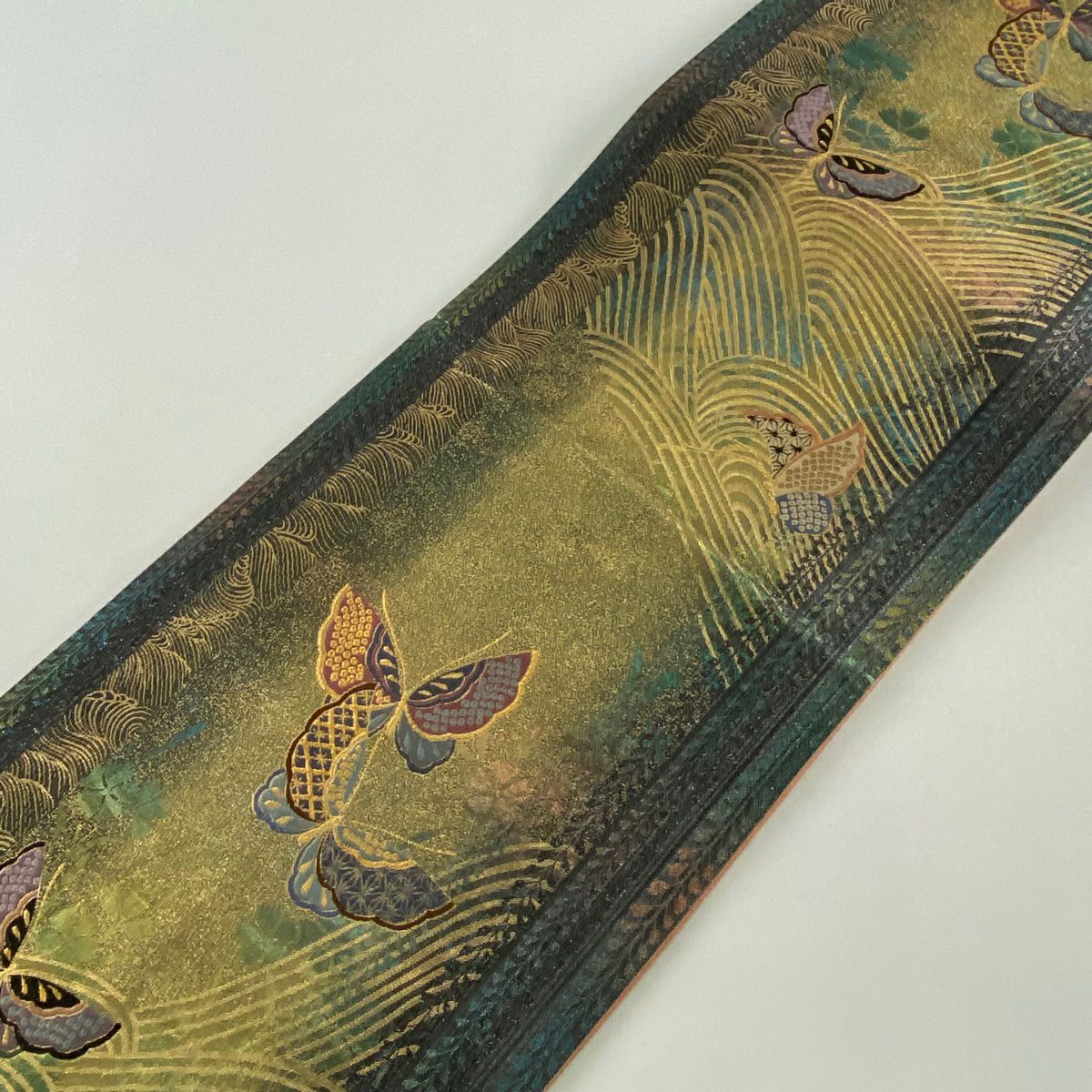 【美品】 袋帶 秀品級 蝶 波 金絲 金金箔 金 六通 純蠶絲