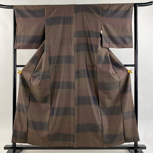 【美品】 小紋 身長157cm 袖長64cm M 雙層 服裝 幾何學 段紋 小豆色 純蠶絲 逸品級