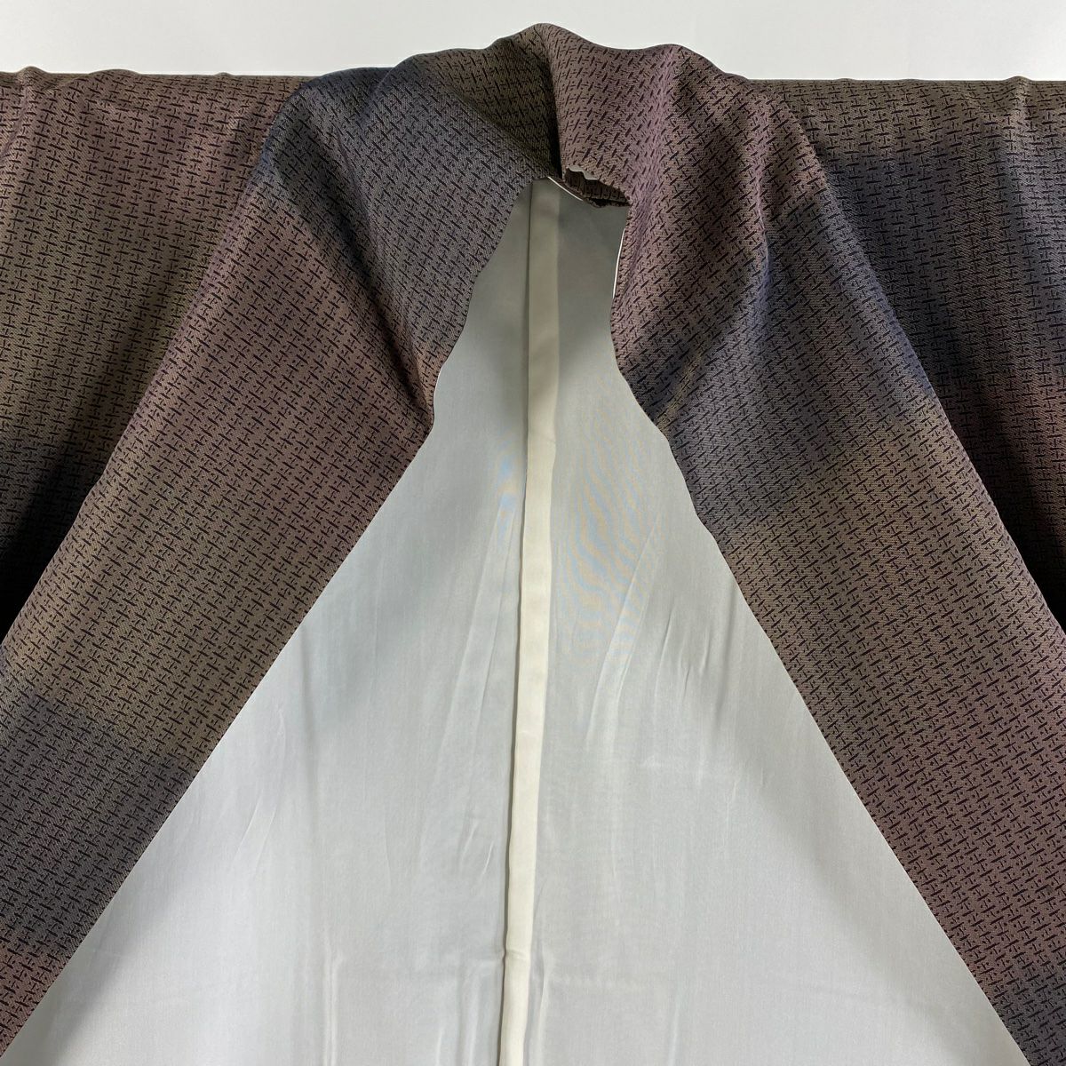 【美品】 小紋 身長157cm 袖長64cm M 雙層 服裝 幾何學 段紋 小豆色 純蠶絲 逸品級
