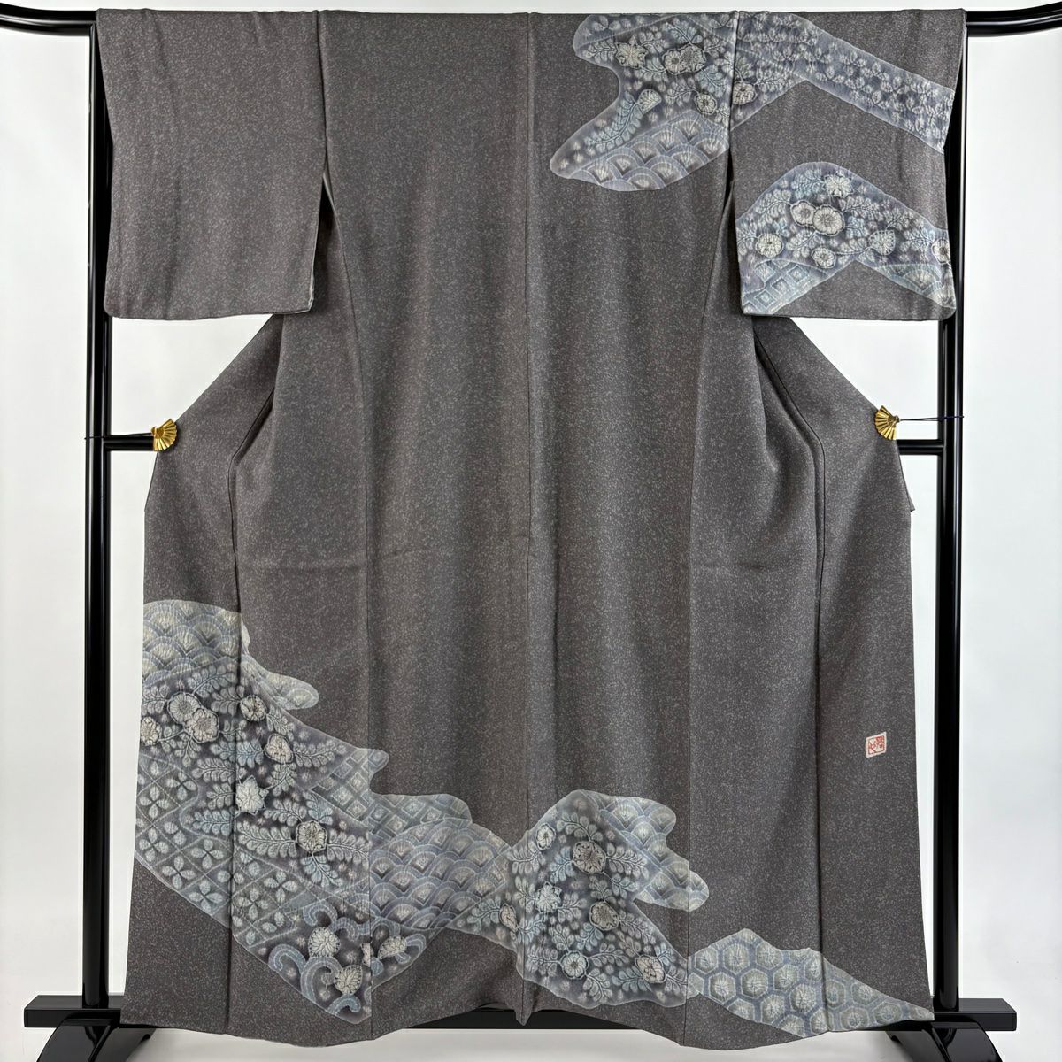 訪問服 身長158.5cm 袖長66cm M 雙層 樋熊哲也 落款あり 辻花染 金銀彩 漸層 灰 純蠶絲 逸品級