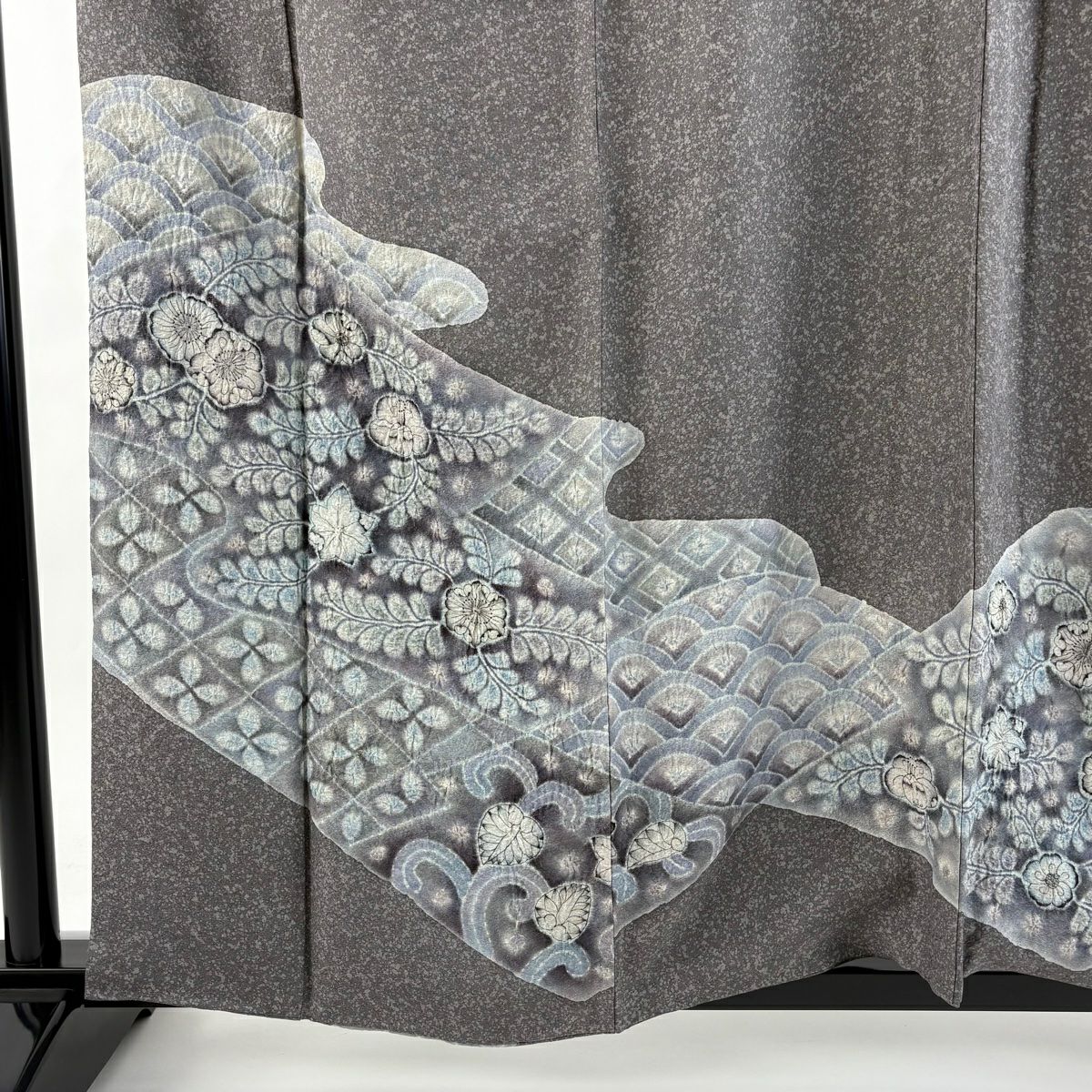 訪問服 身長158.5cm 袖長66cm M 雙層 樋熊哲也 落款あり 辻花染 金銀彩 漸層 灰 純蠶絲 逸品級