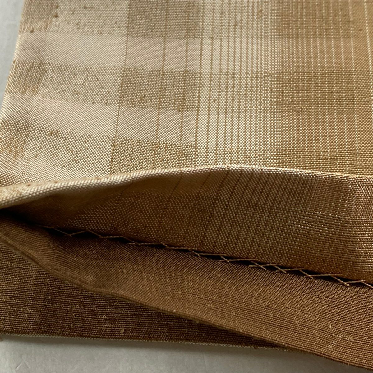 袋帶 逸品級 證書齊全 紬織織 雪中之格子 茶 全通 純蠶絲