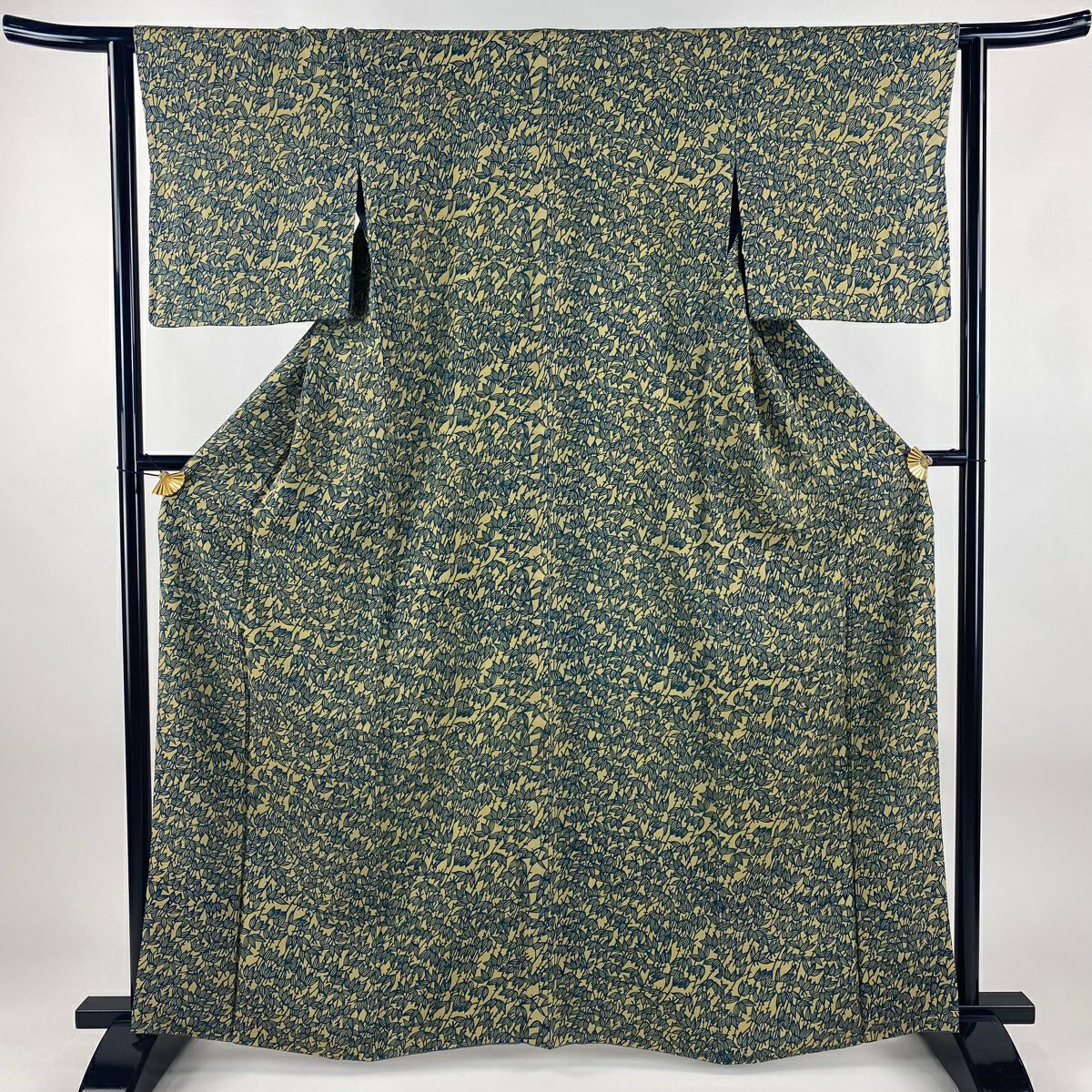 【美品】 小紋 身長162.5cm 袖長63cm S 雙層 笹 淺米色 純蠶絲 名品級