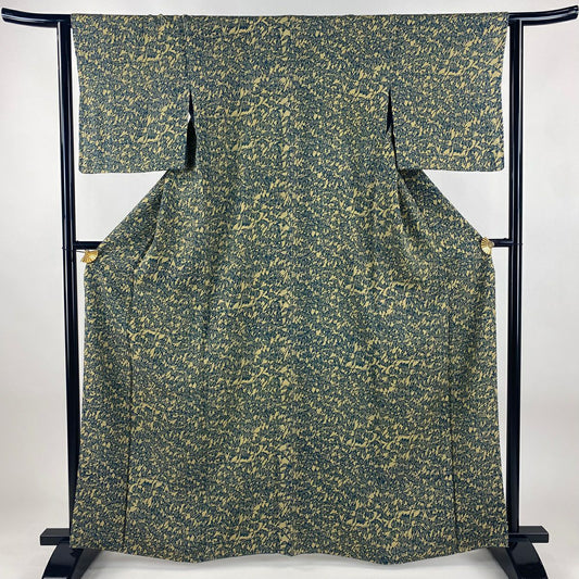 【美品】 小紋 身長162.5cm 袖長63cm S 雙層 笹 淺米色 純蠶絲 名品級