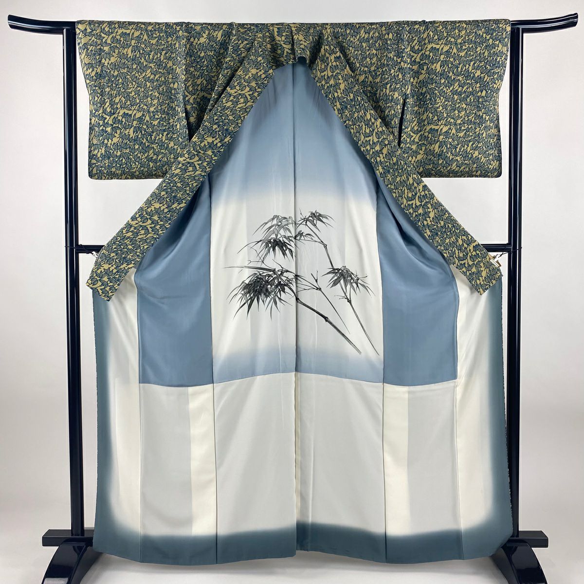【美品】 小紋 身長162.5cm 袖長63cm S 雙層 笹 淺米色 純蠶絲 名品級