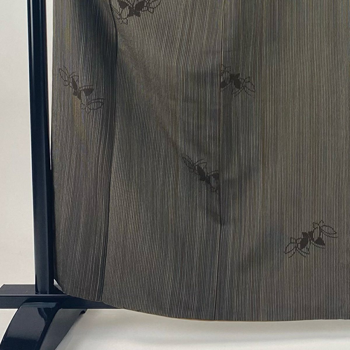 【美品】 紬織織 身長162cm 袖長63cm S 雙層 蝶紋 縞紋 焦茶 純蠶絲 名品級