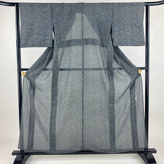 小紋 身長157.5cm 袖長63.5cm S 薄物 保科土山 絽 落款あり 松樹葉 黑 純蠶絲 名品級