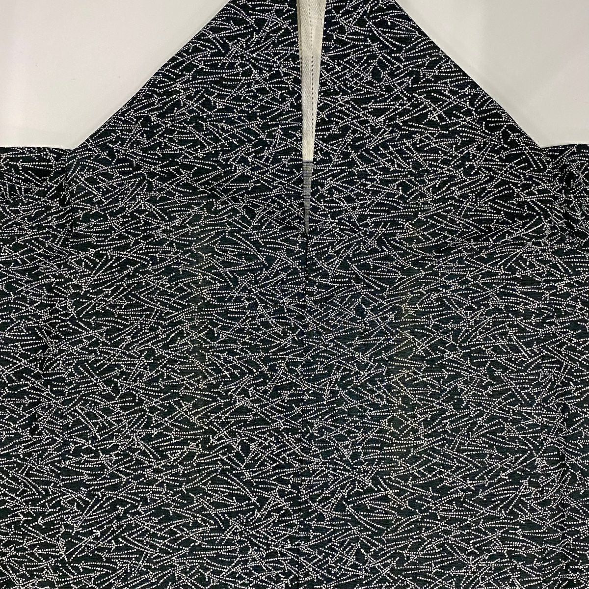 小紋 身長157.5cm 袖長63.5cm S 薄物 保科土山 絽 落款あり 松樹葉 黑 純蠶絲 名品級