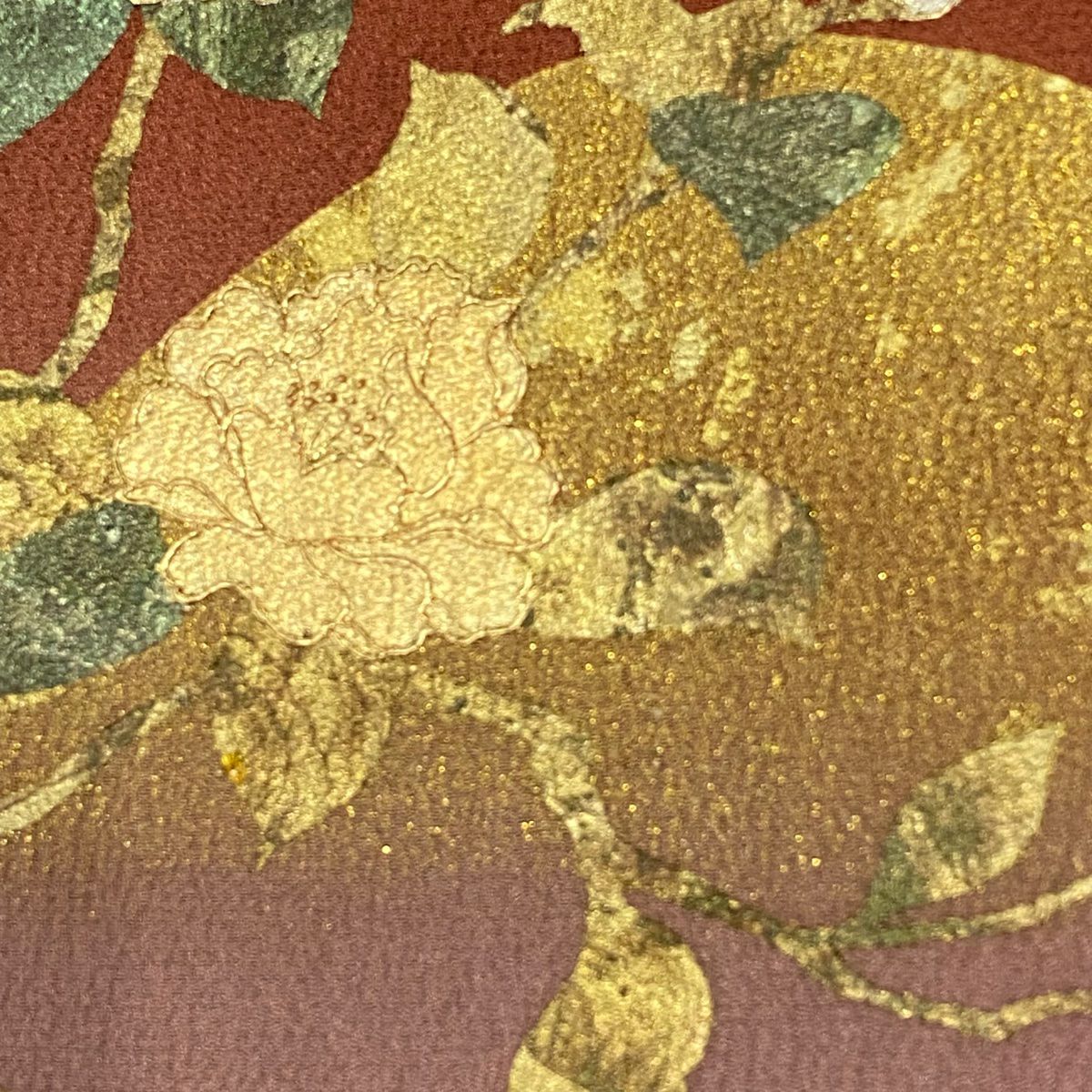 付下 身長165cm 袖長68cm L 雙層 枝花 山並 金銀彩 螺鈿 紅茶 純蠶絲 名品級
