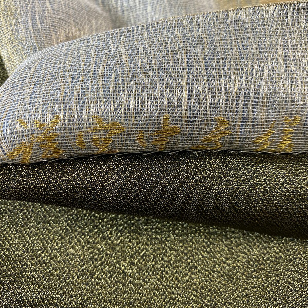 【美品】 袋帶 名品級 吉祥宮中文樣 市松樹 金銀線 銀 六通 純蠶絲