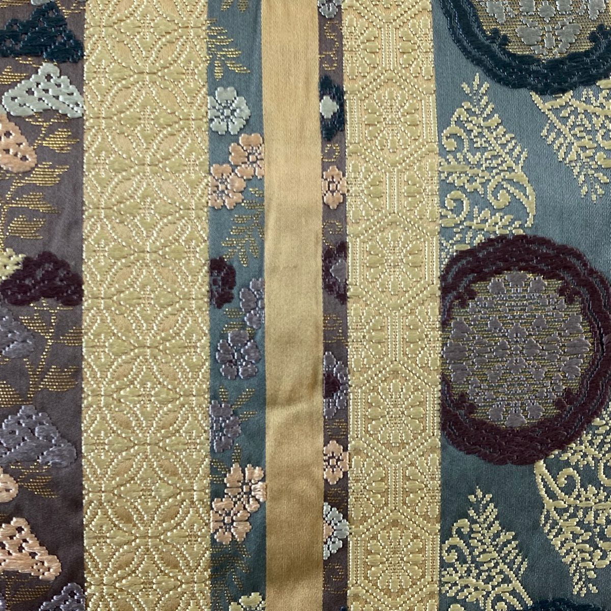 袋帶 名品級 有職紋樣 女郎花 唐織 金金箔 淺茶 六通 純蠶絲