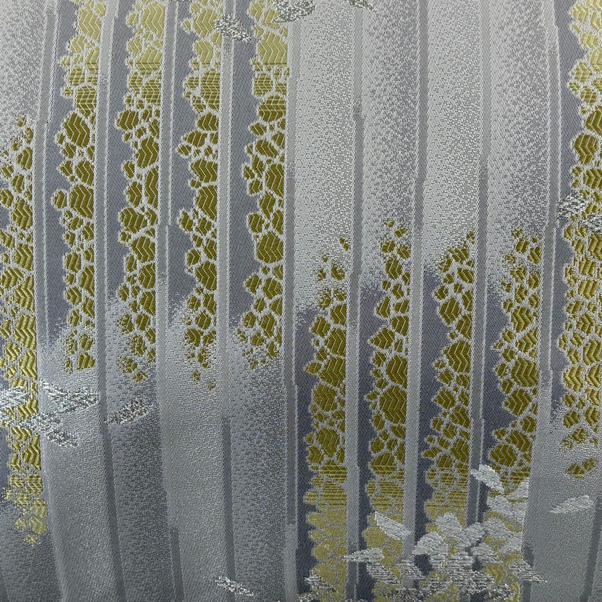 【美品】名古屋帶 名品級 條紋 櫻花花瓣 銀線 灰色 純蠶絲