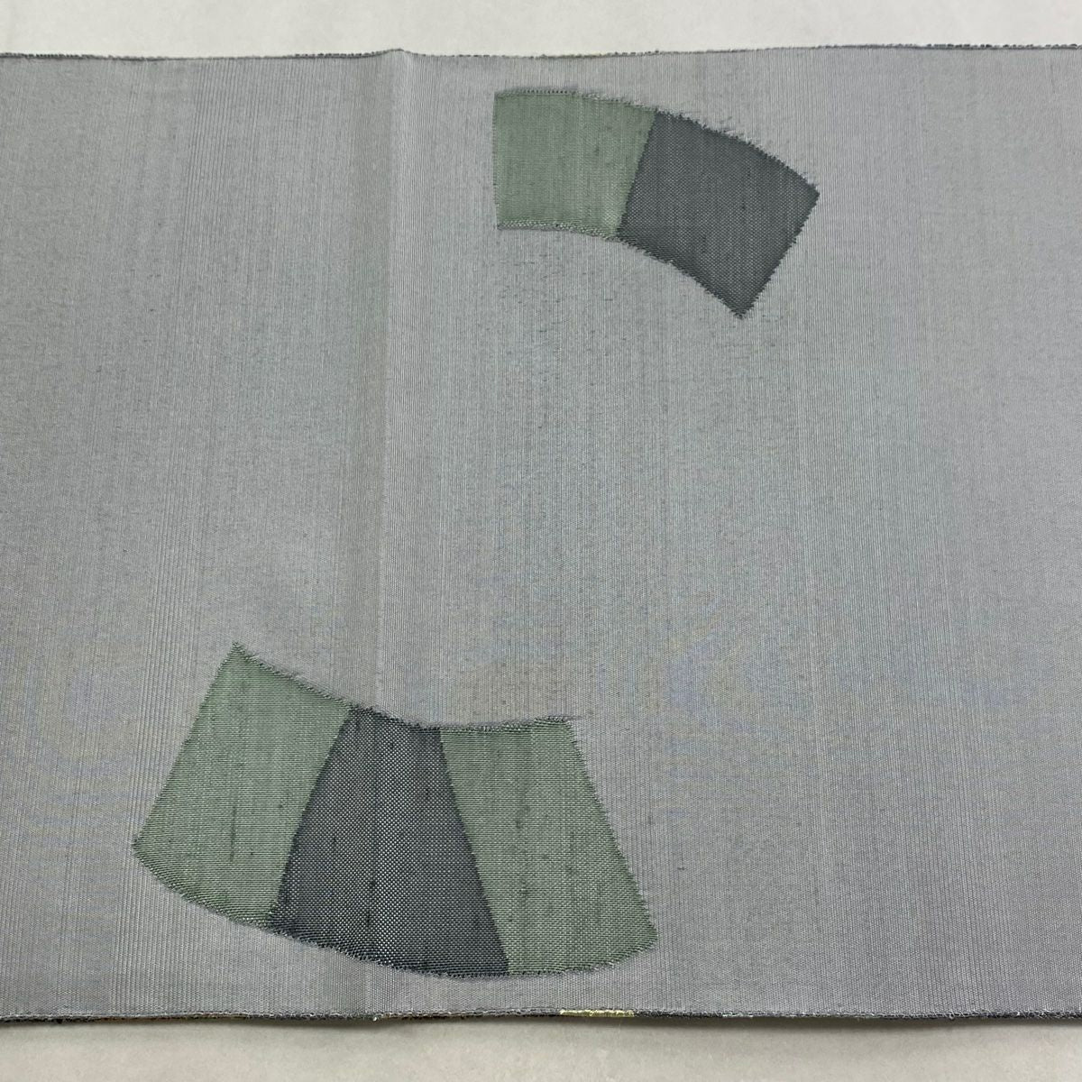 【美品】 袋帶 名品級 落款あり 能州紬織織 文字紋 青灰 深藍色 お太鼓柄 純蠶絲